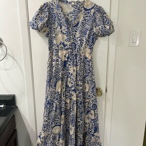 JODIFL Navy and Cream Floral Maxi Dress